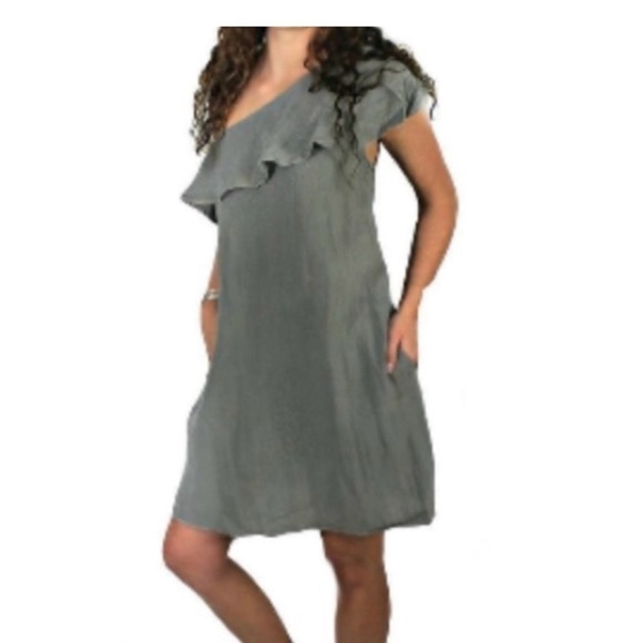 New Umgee Grey One Shoulder Off The Shoulder Flowy Dress Size Large - Picture 1 of 8